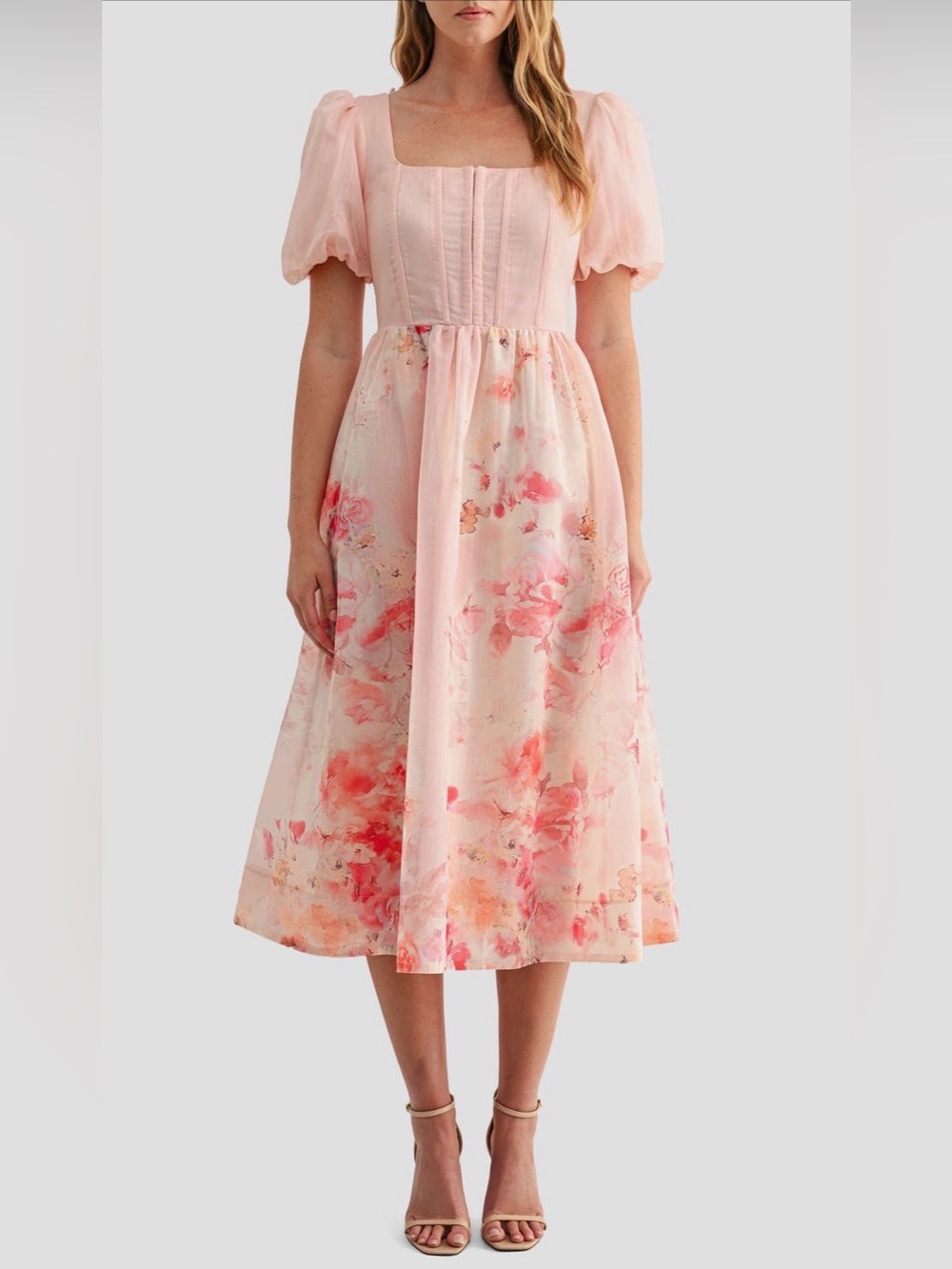 Mila Mae Puff Sleeve Chiffon Fit & Flare Midi Dress